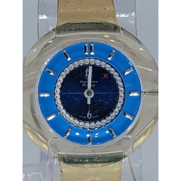 Vintage Swiss Made Plexiglass Case Rare Unusual Blue Dial Watch For Parts Repair